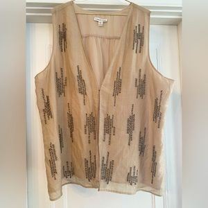 Coldwater Creek Top Womens 2X Tan Beaded Sleeveless Vest Duster Hook Eye Flowy
